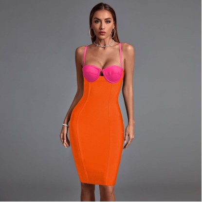 Strappy Sleeveless Midi Splicing Bandage Dress