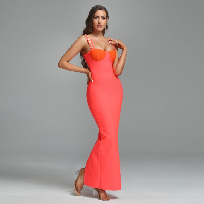 Strappy Sleeveless Maxi Metal Studded Bandage Dress